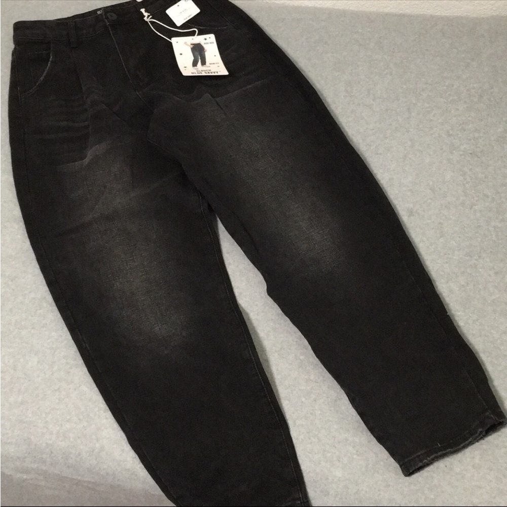 High Rise Baggy Black Jeans Size 28 Grunge Slouchy Hiphop Skater Tapered Hem